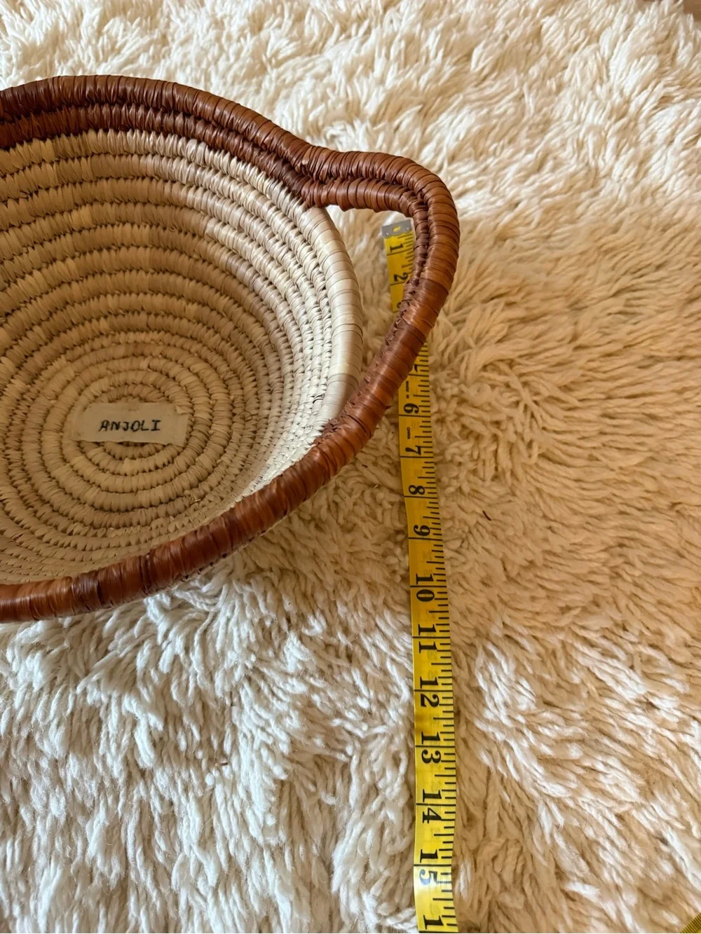 Handwoven Basket with Handles Round Brown Tan